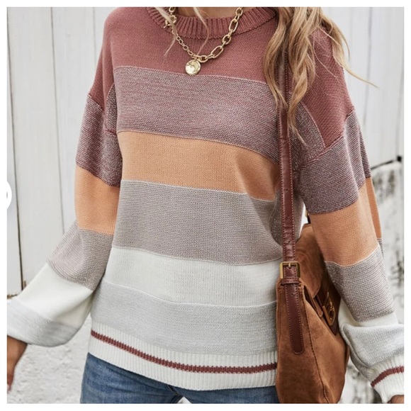 ShopEvelynne Women's Color Block Sweater - Pink, Peach, Gray, White - Picture 3 of 6